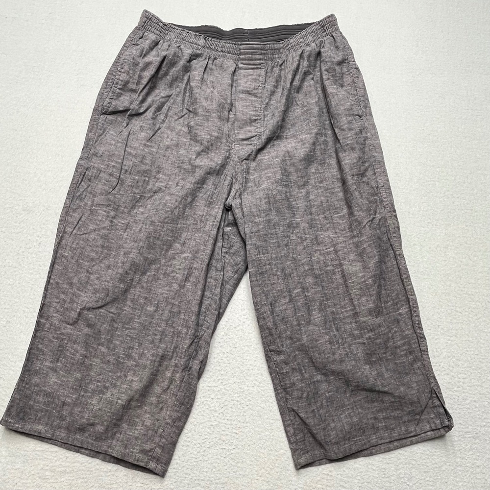 Uniqlo Womens Gray‎ Cotton Linen Blend Cropped Wide Leg Elastic Waist Pants Med